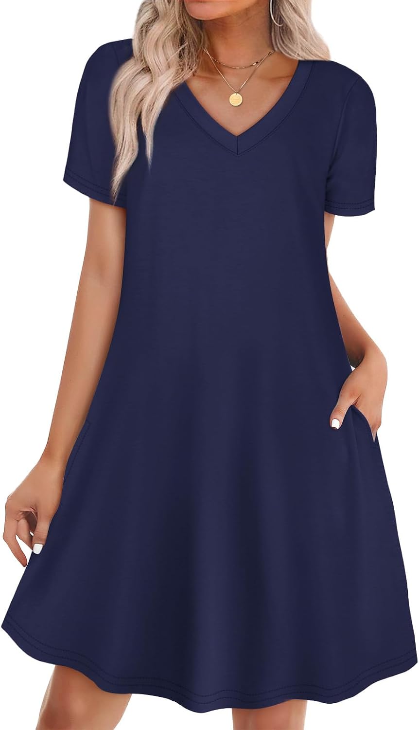 WIHOLL Boho Summer Dresses for Women Casual Loose T Shirt Dress with Pockets Beach Vacation Outfits S-4XL