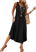 WIHOLL Summer Dresses for Women 2026 Button Front Sleeveless Casual Midi Dress Beach Vacation Sundresses with Pockets