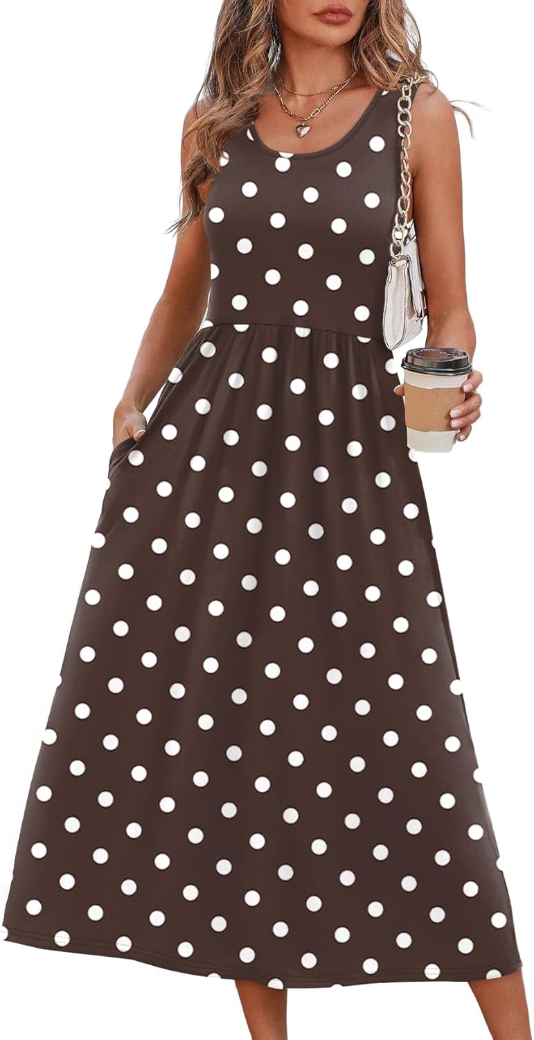 WIHOLL Summer Dresses for Women Flowy Casual Midi Dress Beach Vacation Sundresses with Pockets