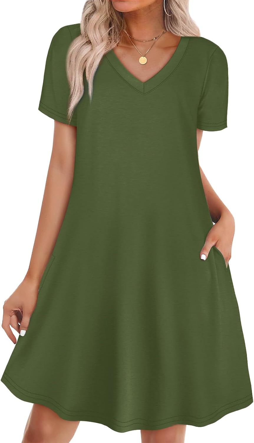 WIHOLL Boho Summer Dresses for Women Casual Loose T Shirt Dress with Pockets Beach Vacation Outfits S-4XL