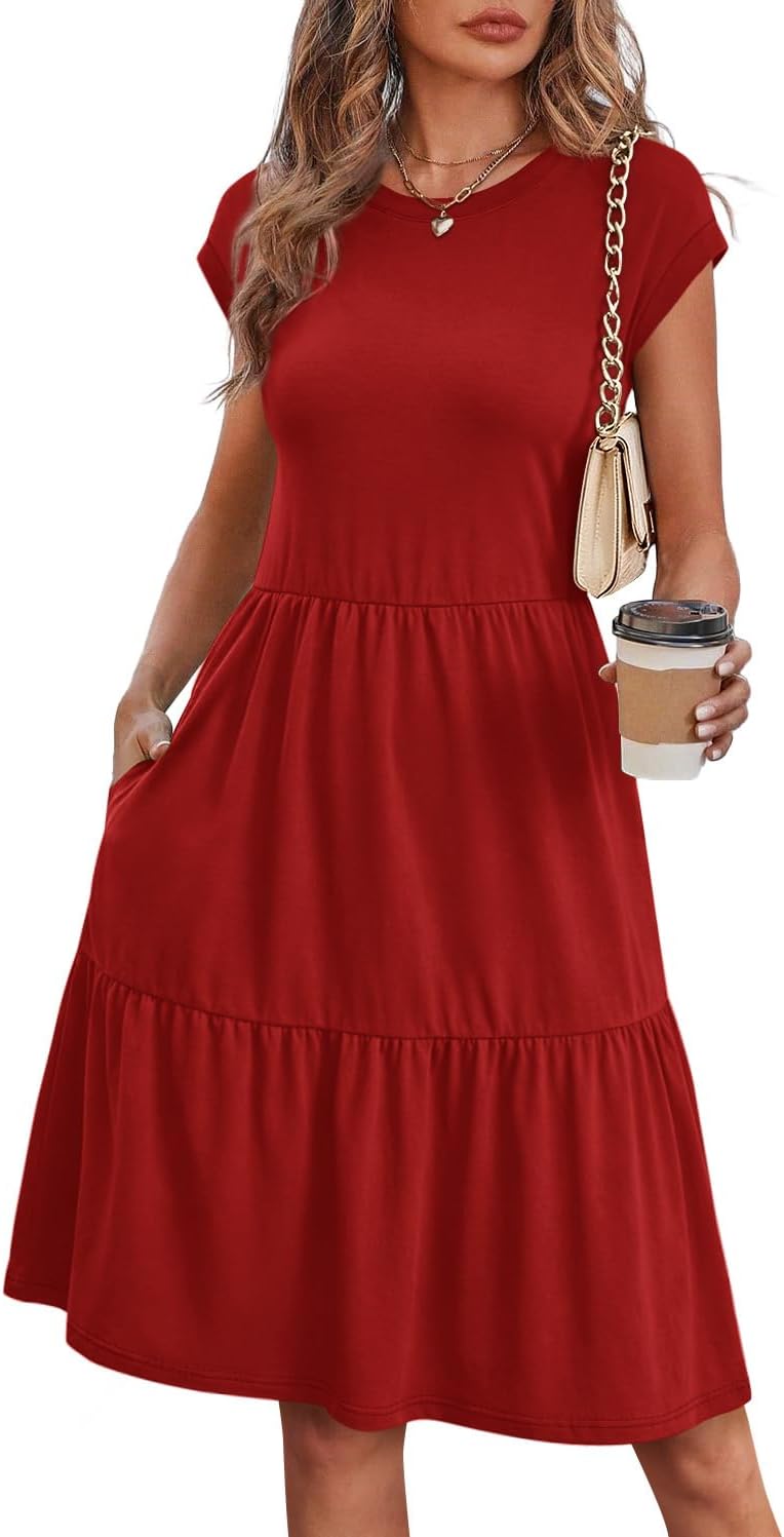 WIHOLL Summer Dresses for Women 2026 Cap Sleeve Casual Sundresses Floral Tiered Swing Fashion Beach Vacation Dress