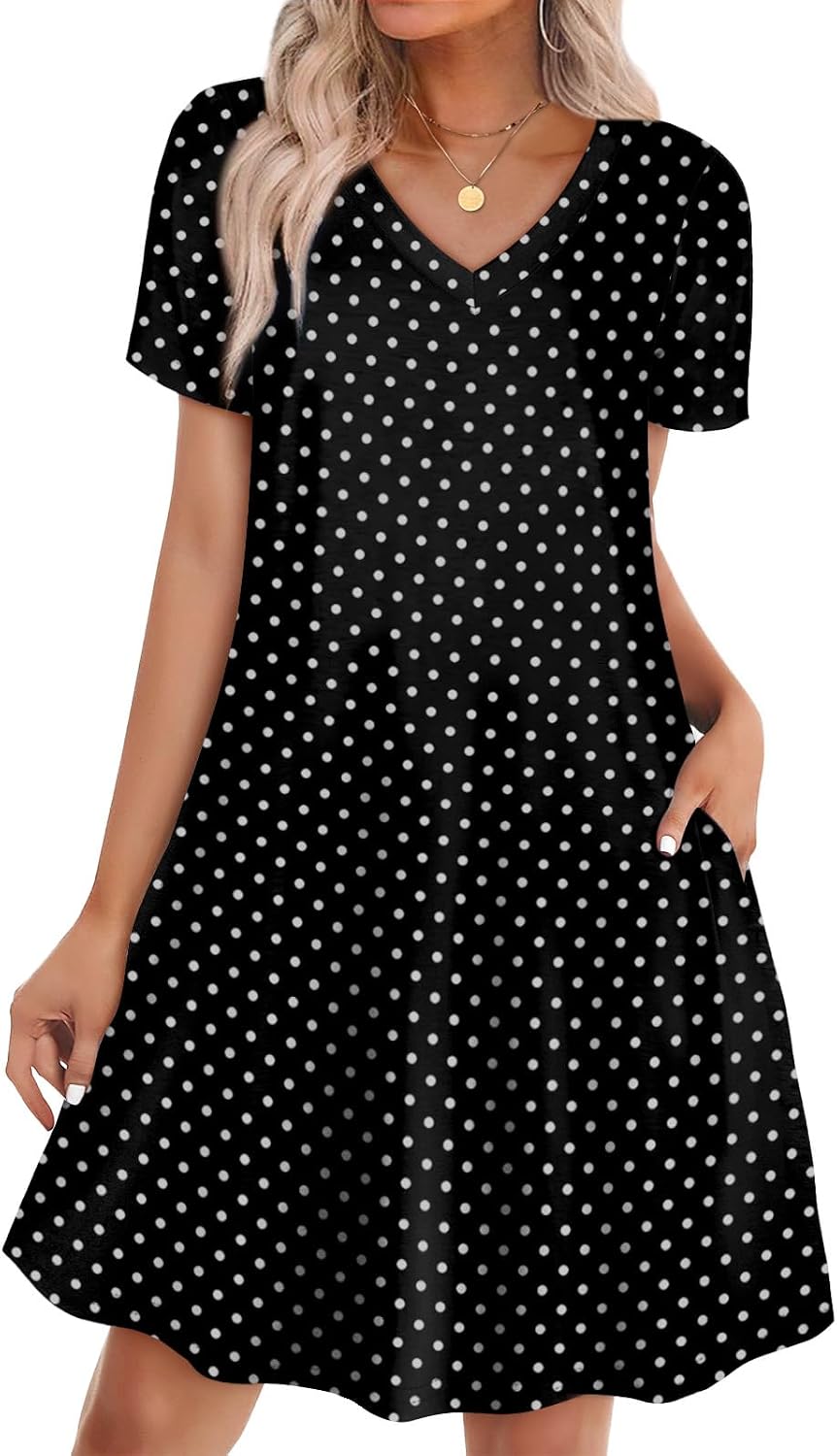 WIHOLL Boho Summer Dresses for Women Casual Loose T Shirt Dress with Pockets Beach Vacation Outfits S-4XL