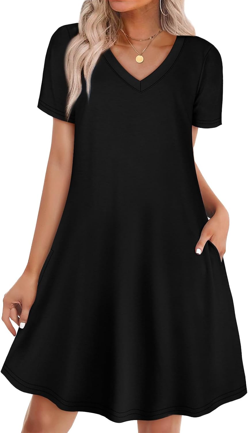 WIHOLL Boho Summer Dresses for Women Casual Loose T Shirt Dress with Pockets Beach Vacation Outfits S-4XL