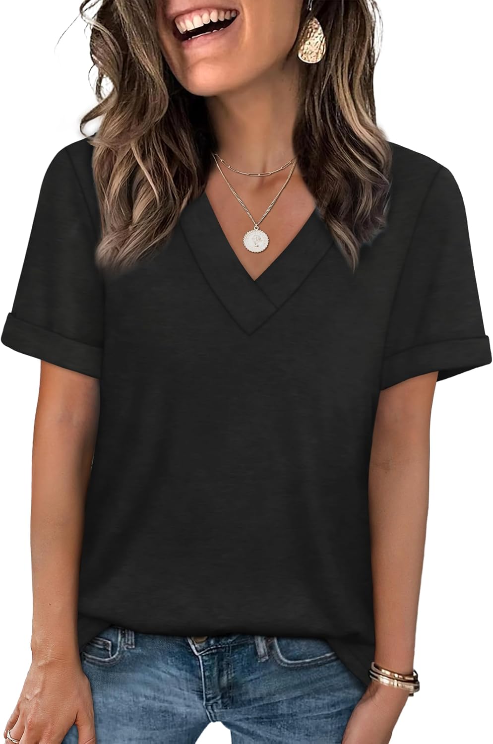 WIHOLL Womens Summer Tops Short Sleeve Basic Casual V Neck T Shirts Trendy Fashion 2026