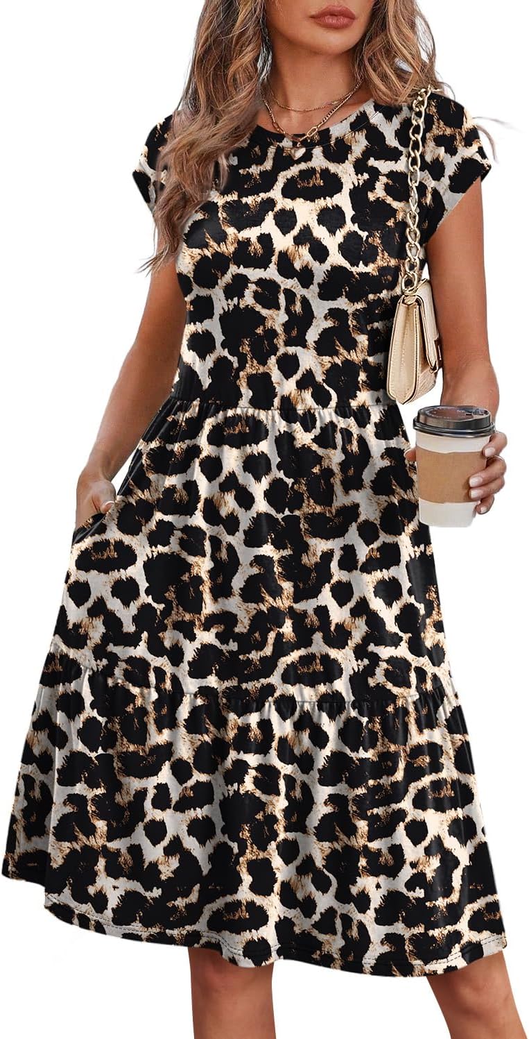 WIHOLL Summer Dresses for Women 2026 Cap Sleeve Casual Sundresses Floral Tiered Swing Fashion Beach Vacation Dress