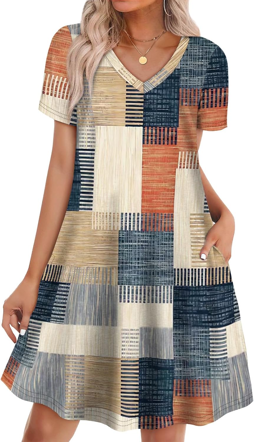 WIHOLL Boho Summer Dresses for Women Casual Loose T Shirt Dress with Pockets Beach Vacation Outfits S-4XL