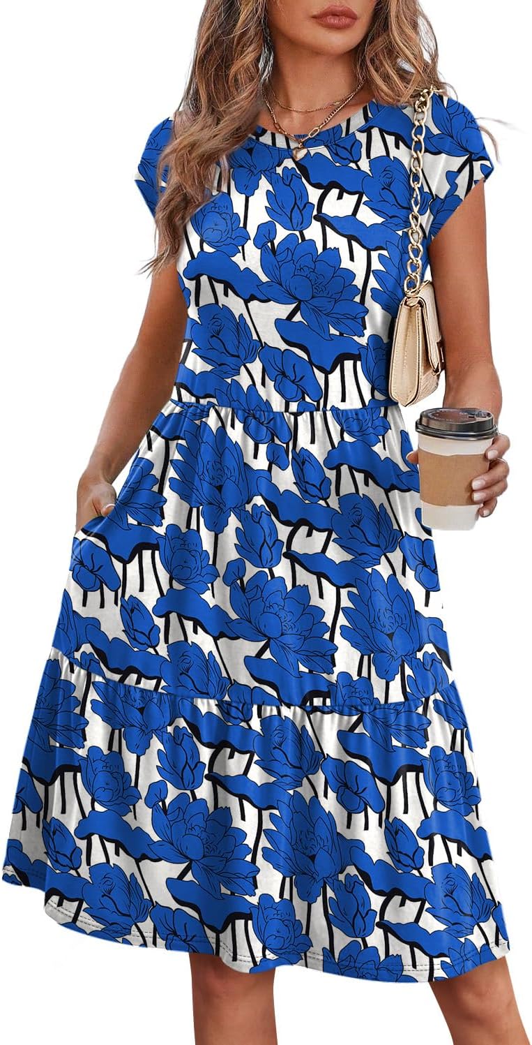 WIHOLL Summer Dresses for Women 2026 Cap Sleeve Casual Sundresses Floral Tiered Swing Fashion Beach Vacation Dress