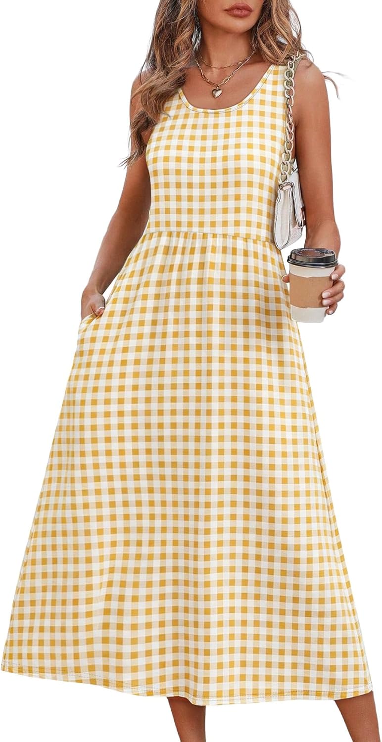 WIHOLL Summer Dresses for Women Flowy Casual Midi Dress Beach Vacation Sundresses with Pockets