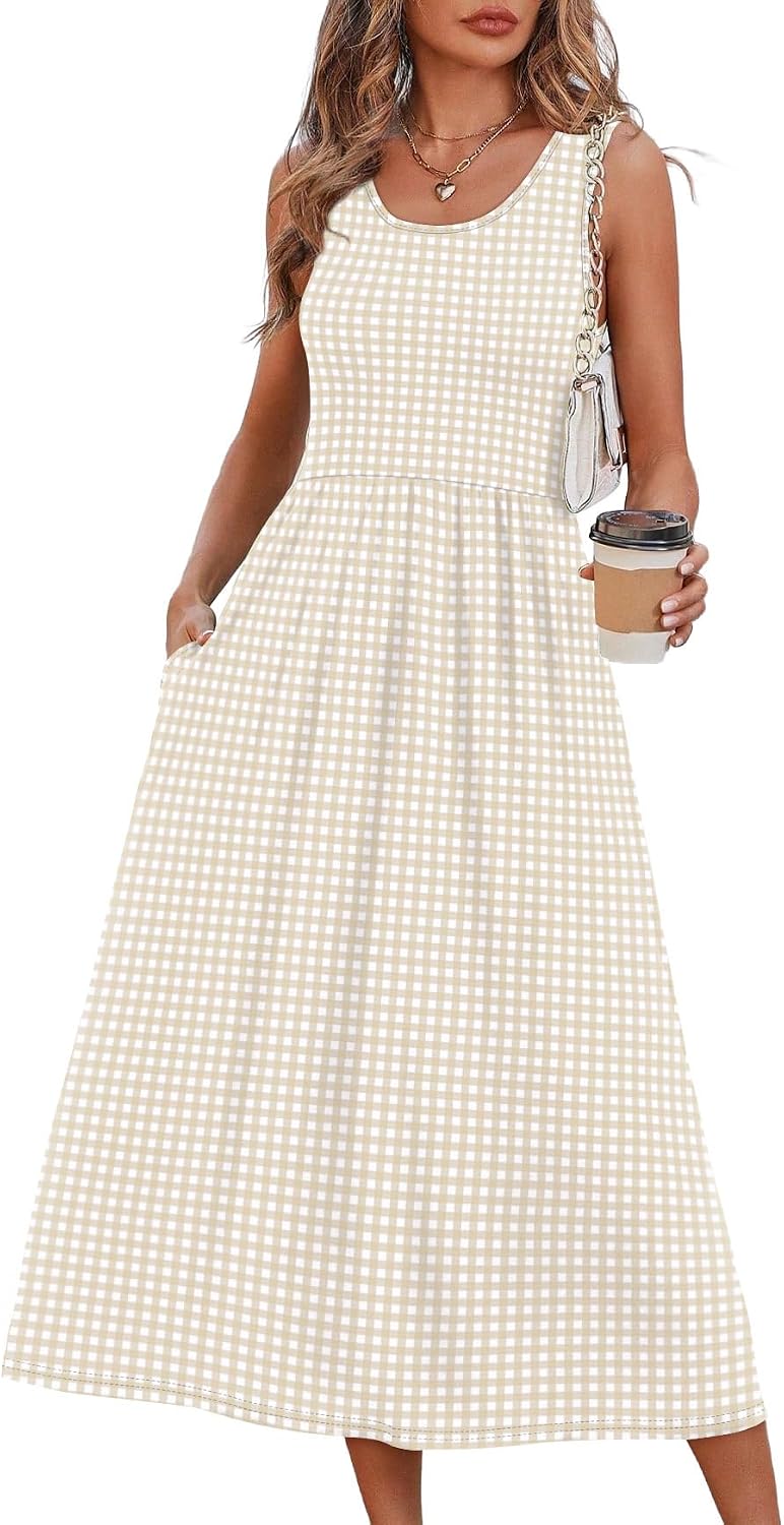 WIHOLL Summer Dresses for Women Flowy Casual Midi Dress Beach Vacation Sundresses with Pockets