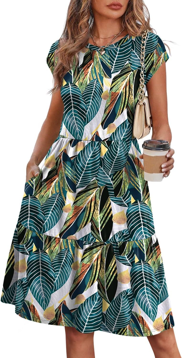 WIHOLL Summer Dresses for Women 2026 Cap Sleeve Casual Sundresses Floral Tiered Swing Fashion Beach Vacation Dress