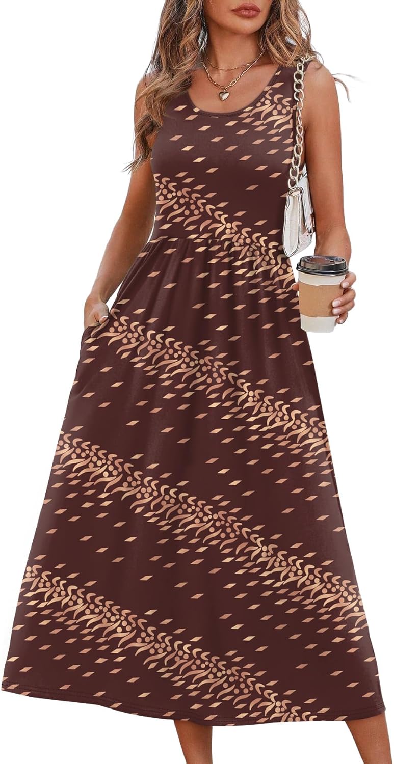WIHOLL Summer Dresses for Women Flowy Casual Midi Dress Beach Vacation Sundresses with Pockets