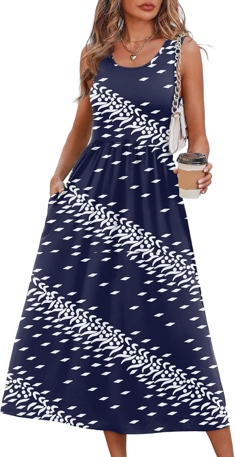 WIHOLL Summer Dresses for Women Flowy Casual Midi Dress Beach Vacation Sundresses with Pockets
