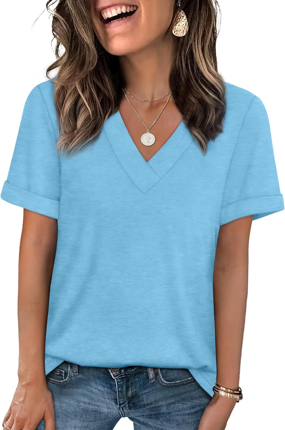 WIHOLL Womens Summer Tops Short Sleeve Basic Casual V Neck T Shirts Trendy Fashion 2026