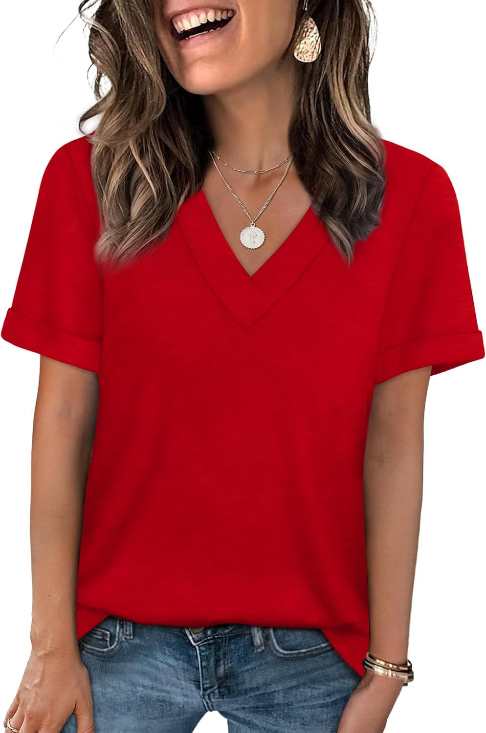 WIHOLL Womens Summer Tops Short Sleeve Basic Casual V Neck T Shirts Trendy Fashion 2026