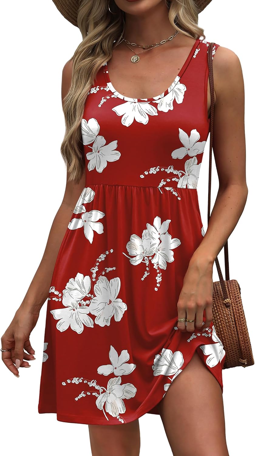 WIHOLL Women's Summer Dress 2026 A-Line Sleeveless Casual Sundress with Pockets Floral/Solid