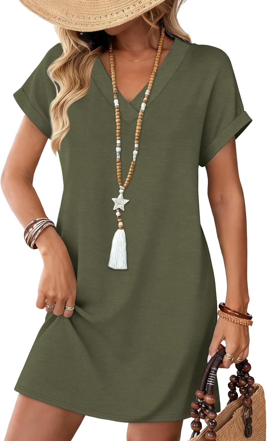 WIHOLL Summer Dresses for Women Casual Tshirt Dress Midi Dresses Fashion Beach Vacation Clothes