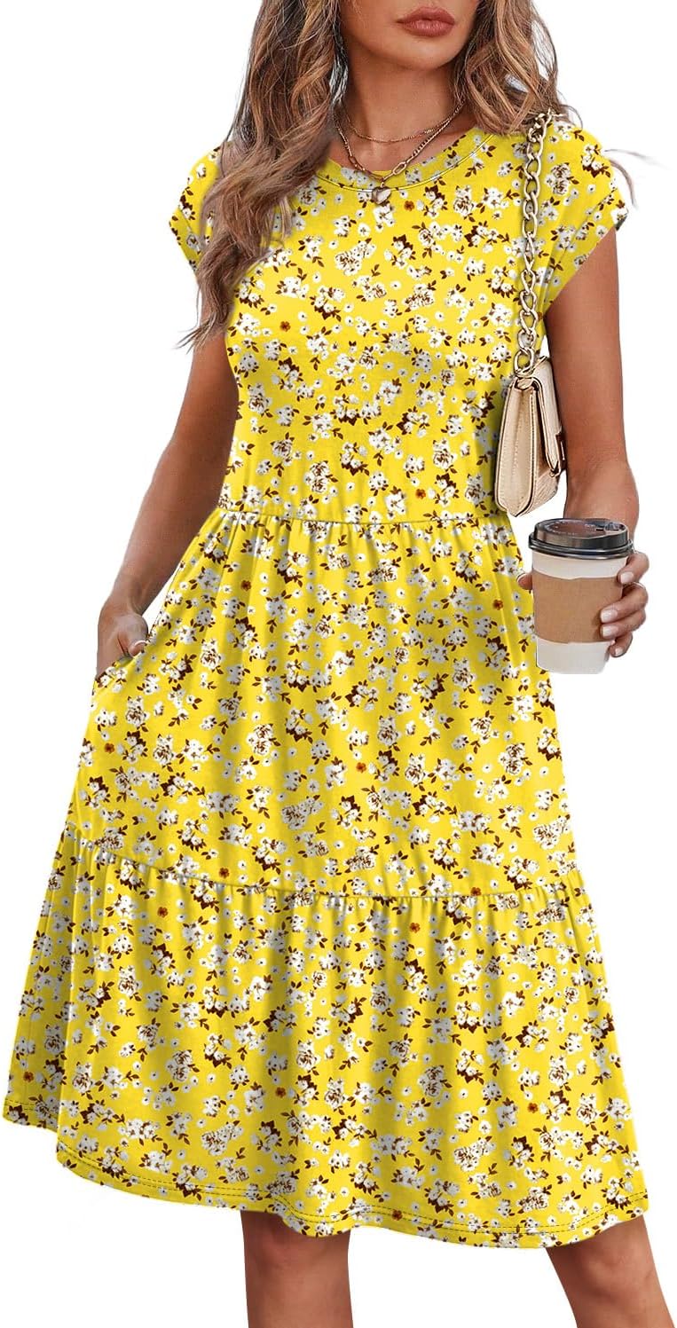WIHOLL Summer Dresses for Women 2026 Cap Sleeve Casual Sundresses Floral Tiered Swing Fashion Beach Vacation Dress