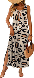 WIHOLL Maxi Dress Summer Dresses 2026 Beach Vacation Clothes Sleeveless Sundresses with Pockets Boho S-3XL