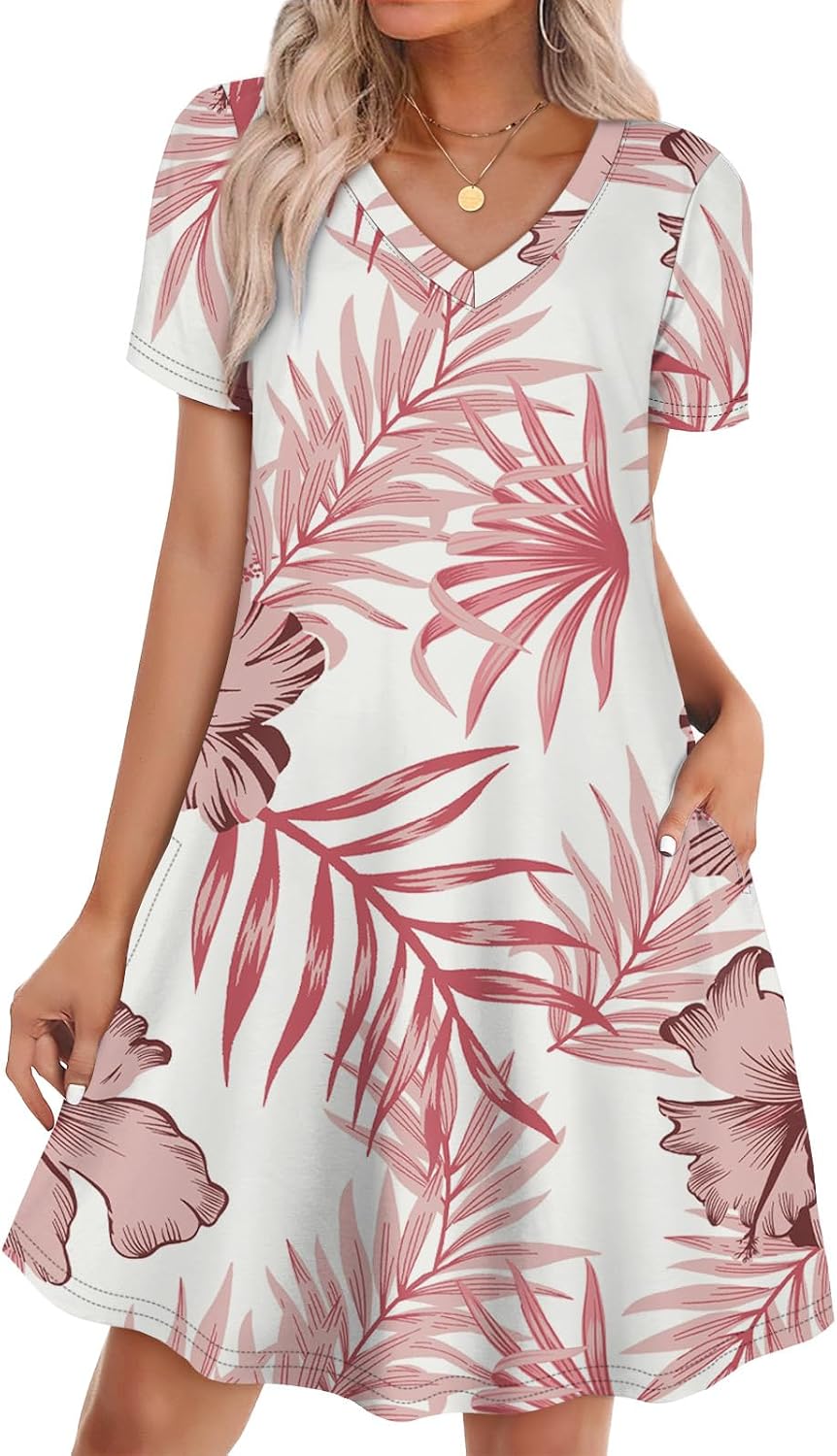 WIHOLL Boho Summer Dresses for Women Casual Loose T Shirt Dress with Pockets Beach Vacation Outfits S-4XL