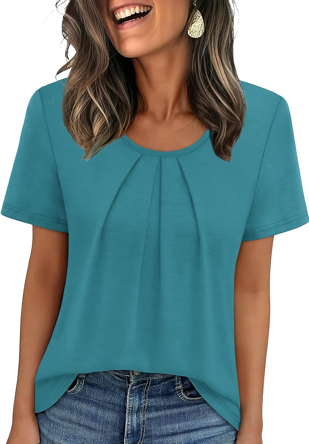 WIHOLL Women T Shirts Pleated Short Sleeve Tops Business Casual Blouses | Loose Fit, Dressy Casual, Trendy 2026, Flowy, Boho