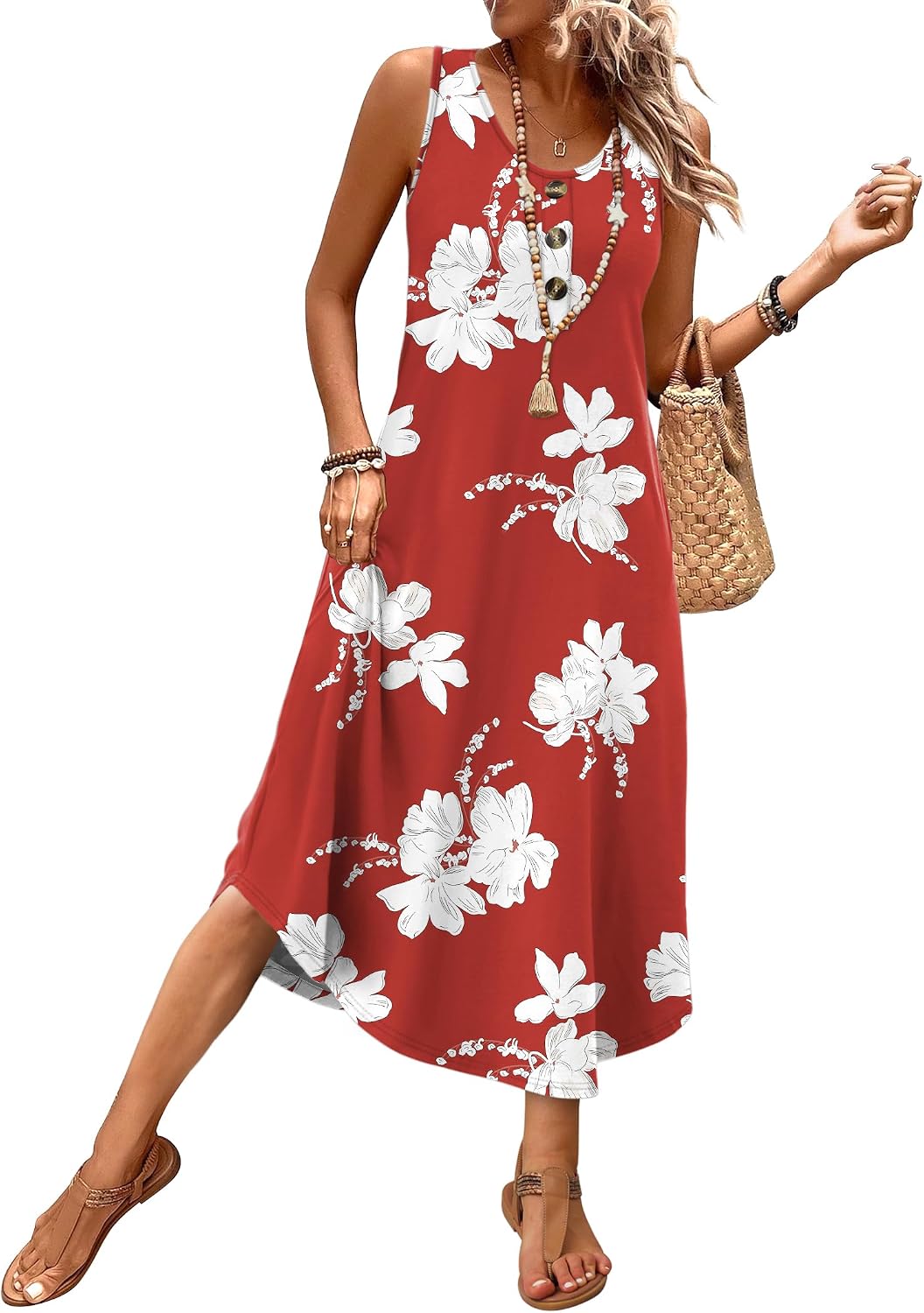 WIHOLL Summer Dresses for Women 2026 Button Front Sleeveless Casual Midi Dress Beach Vacation Sundresses with Pockets