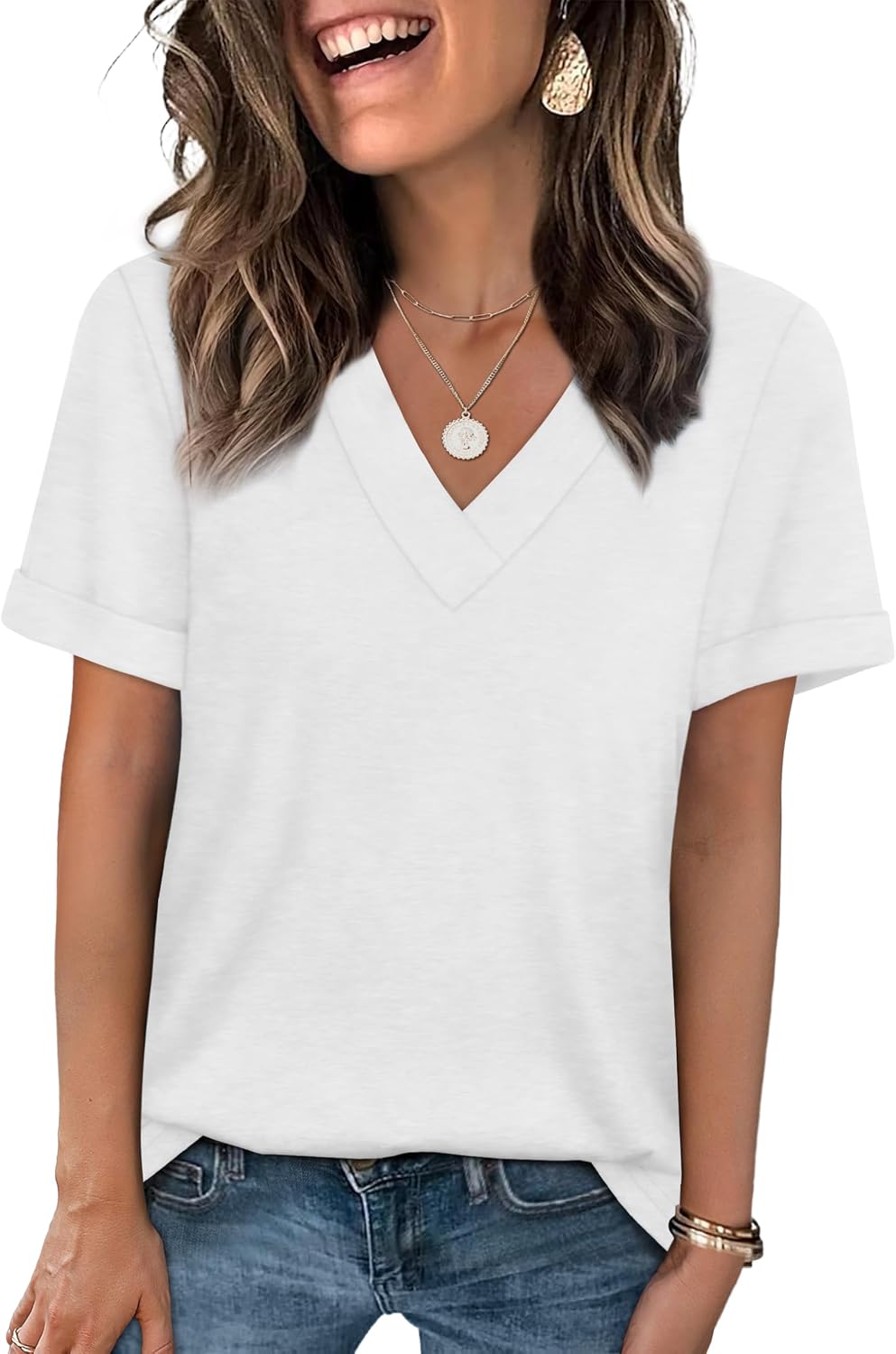 WIHOLL Womens Summer Tops Short Sleeve Basic Casual V Neck T Shirts Trendy Fashion 2026