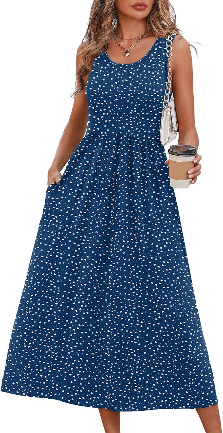 WIHOLL Summer Dresses for Women Flowy Casual Midi Dress Beach Vacation Sundresses with Pockets