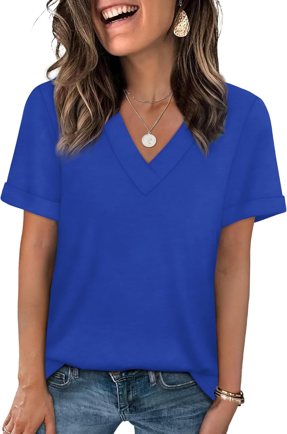 WIHOLL Womens Summer Tops Short Sleeve Basic Casual V Neck T Shirts Trendy Fashion 2026