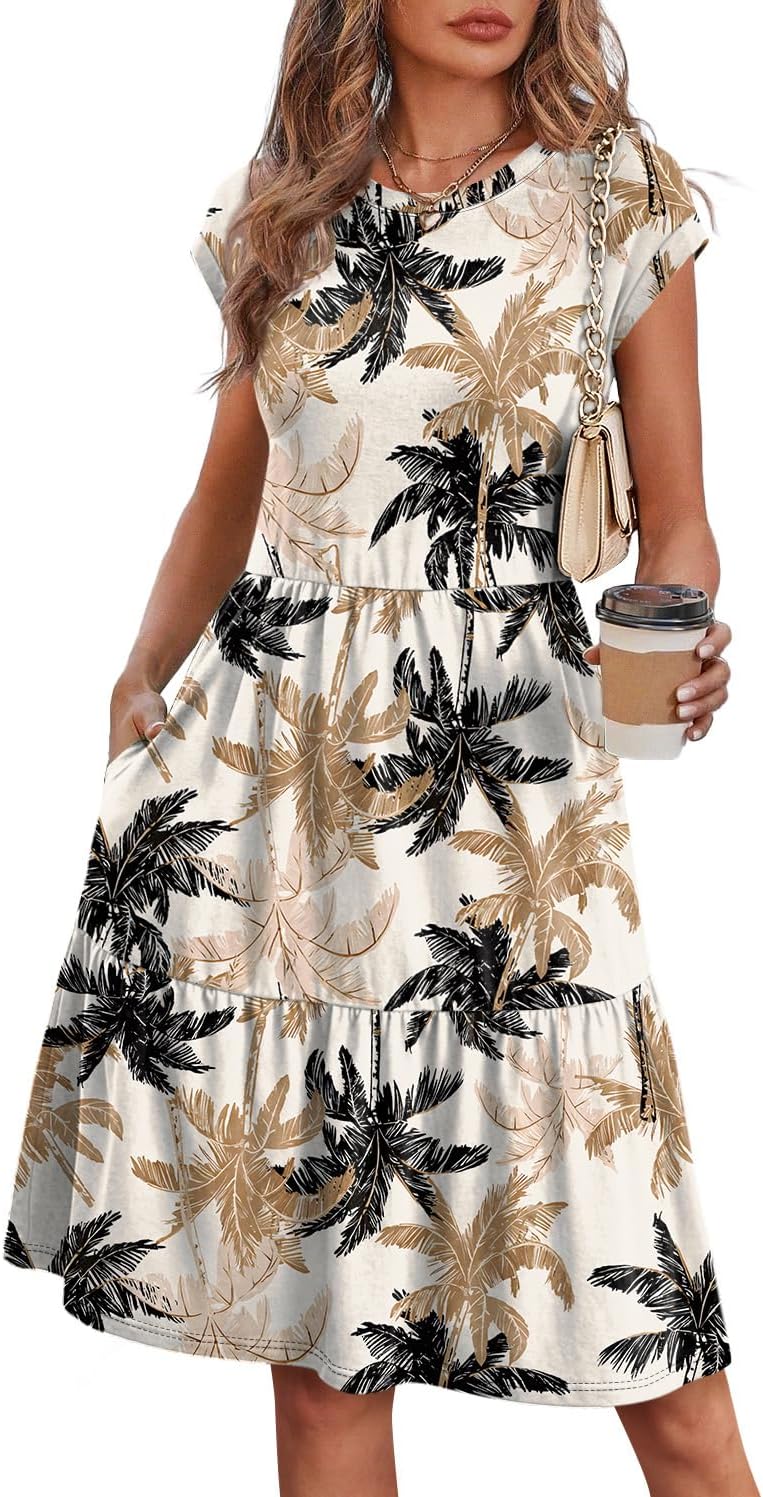 WIHOLL Summer Dresses for Women 2026 Cap Sleeve Casual Sundresses Floral Tiered Swing Fashion Beach Vacation Dress