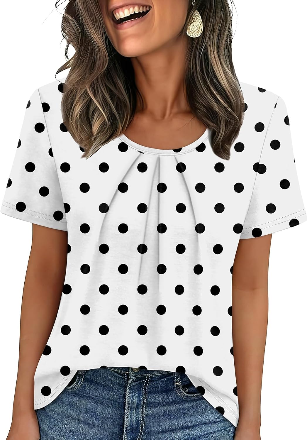 WIHOLL Women T Shirts Pleated Short Sleeve Tops Business Casual Blouses | Loose Fit, Dressy Casual, Trendy 2026, Flowy, Boho