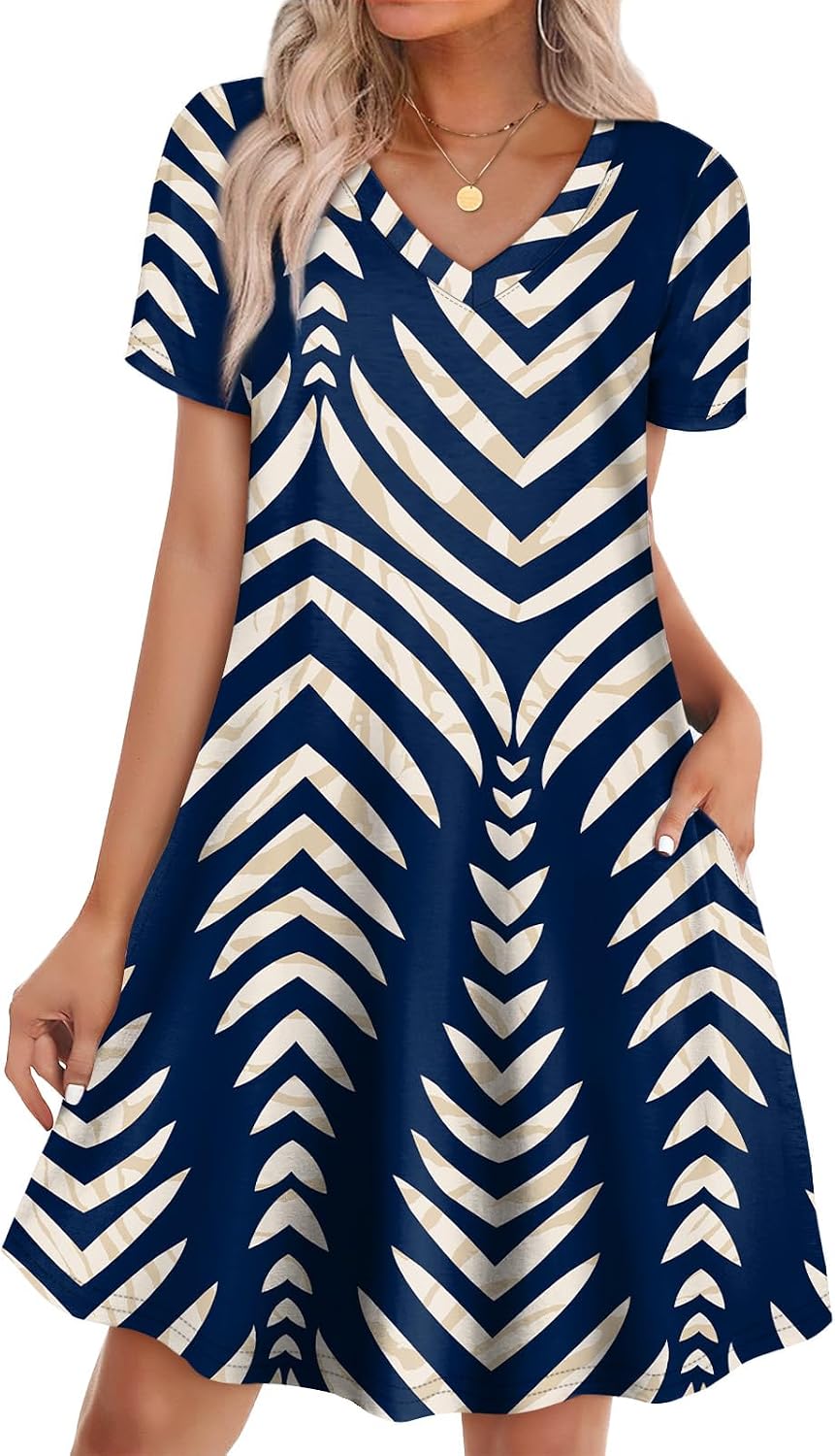 WIHOLL Boho Summer Dresses for Women Casual Loose T Shirt Dress with Pockets Beach Vacation Outfits S-4XL