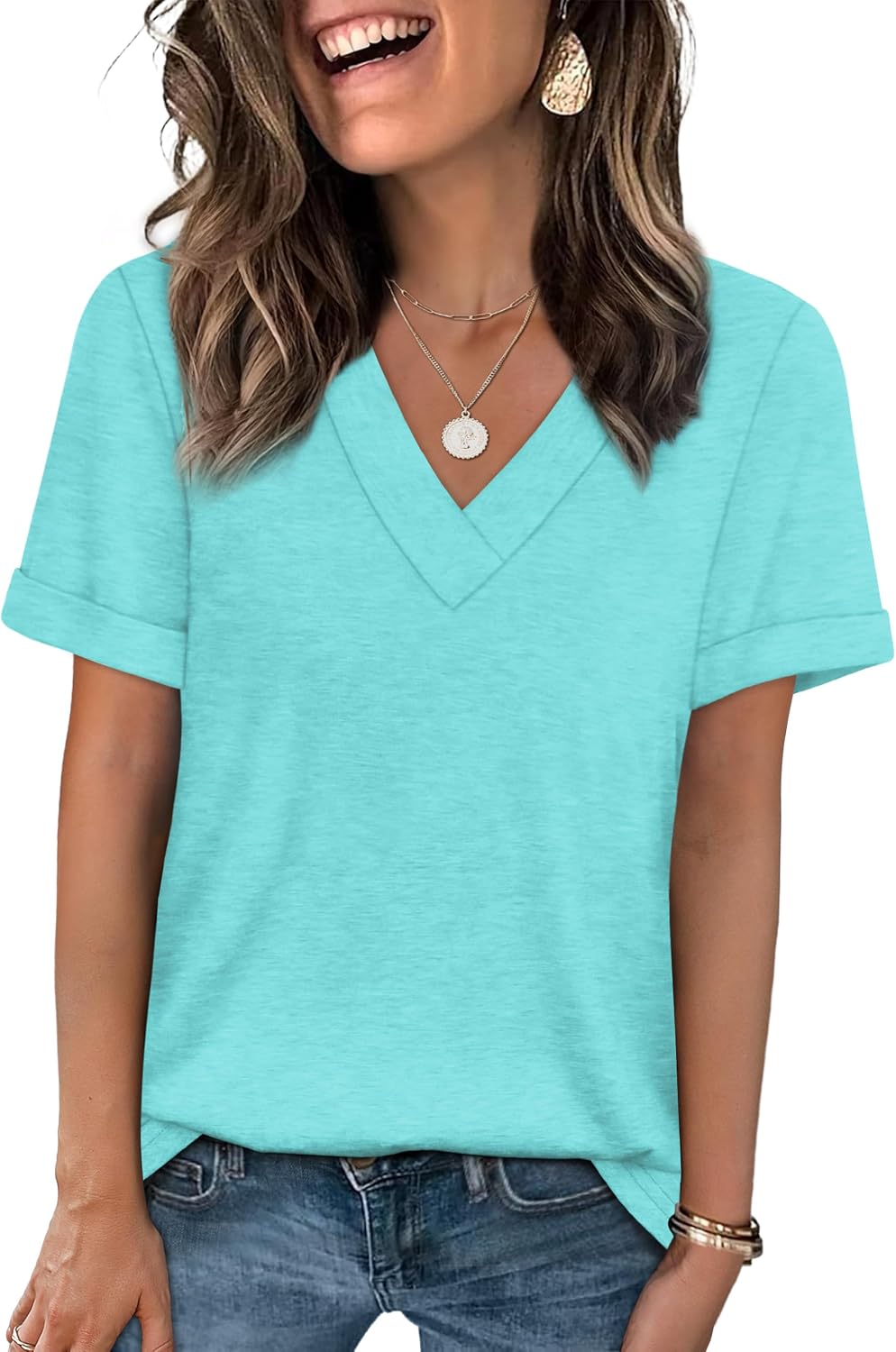 WIHOLL Womens Summer Tops Short Sleeve Basic Casual V Neck T Shirts Trendy Fashion 2026