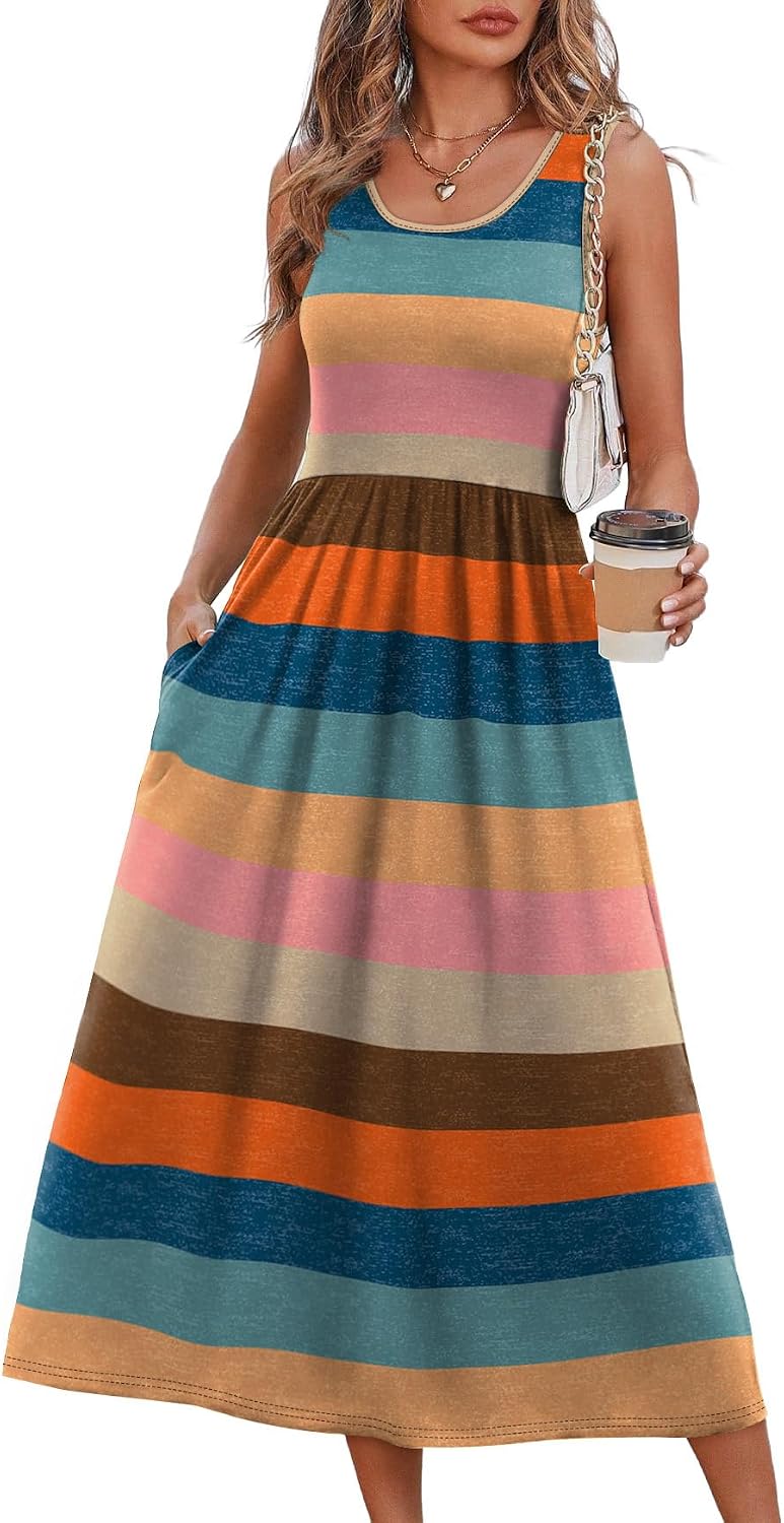 WIHOLL Summer Dresses for Women Flowy Casual Midi Dress Beach Vacation Sundresses with Pockets
