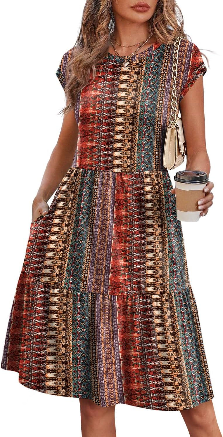 WIHOLL Summer Dresses for Women 2026 Cap Sleeve Casual Sundresses Floral Tiered Swing Fashion Beach Vacation Dress