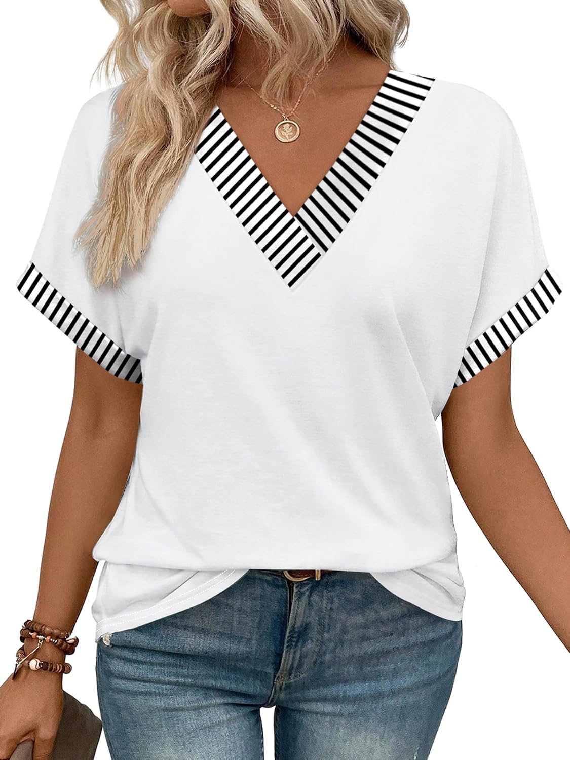 WIHOLL Womens Summer Tops Short Dolman Sleeve Shirts 2026 Fashion V Neck Outfits Clothes