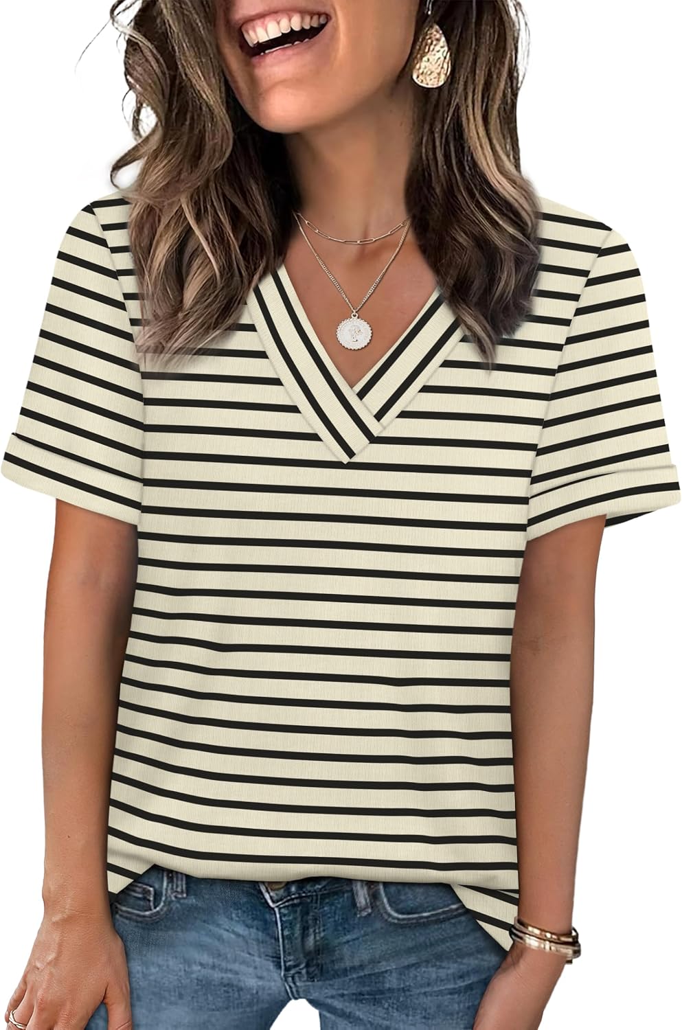 WIHOLL Womens Summer Tops Short Sleeve Basic Casual V Neck T Shirts Trendy Fashion 2026