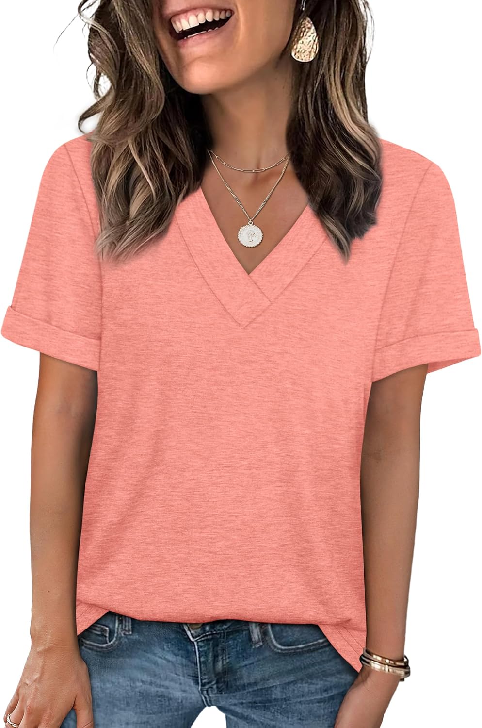 WIHOLL Womens Summer Tops Short Sleeve Basic Casual V Neck T Shirts Trendy Fashion 2026