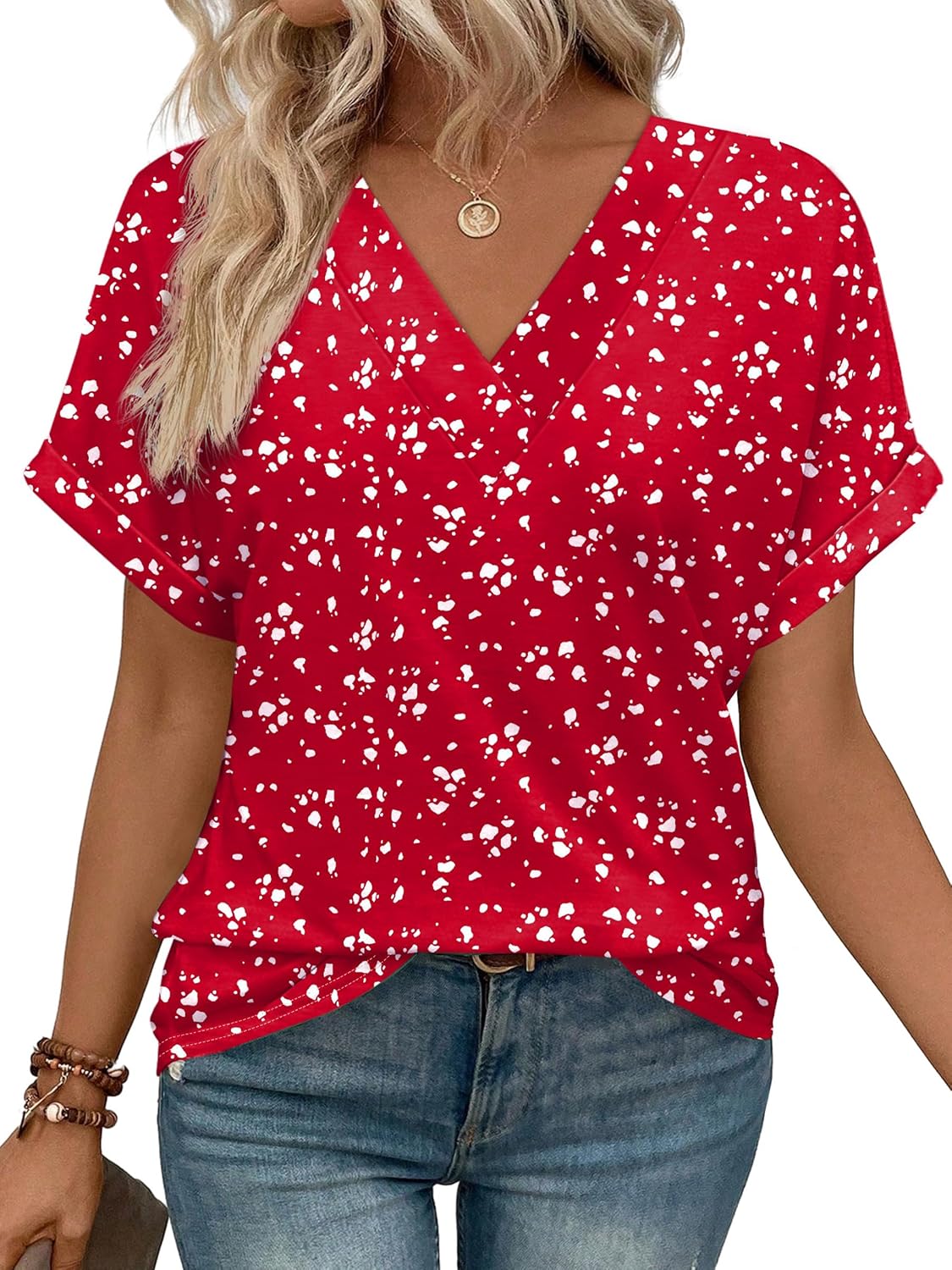 WIHOLL Womens Summer Tops Short Dolman Sleeve Shirts 2026 Fashion V Neck Outfits Clothes