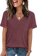 WIHOLL Womens Summer Tops Short Sleeve Basic Casual V Neck T Shirts Trendy Fashion 2026