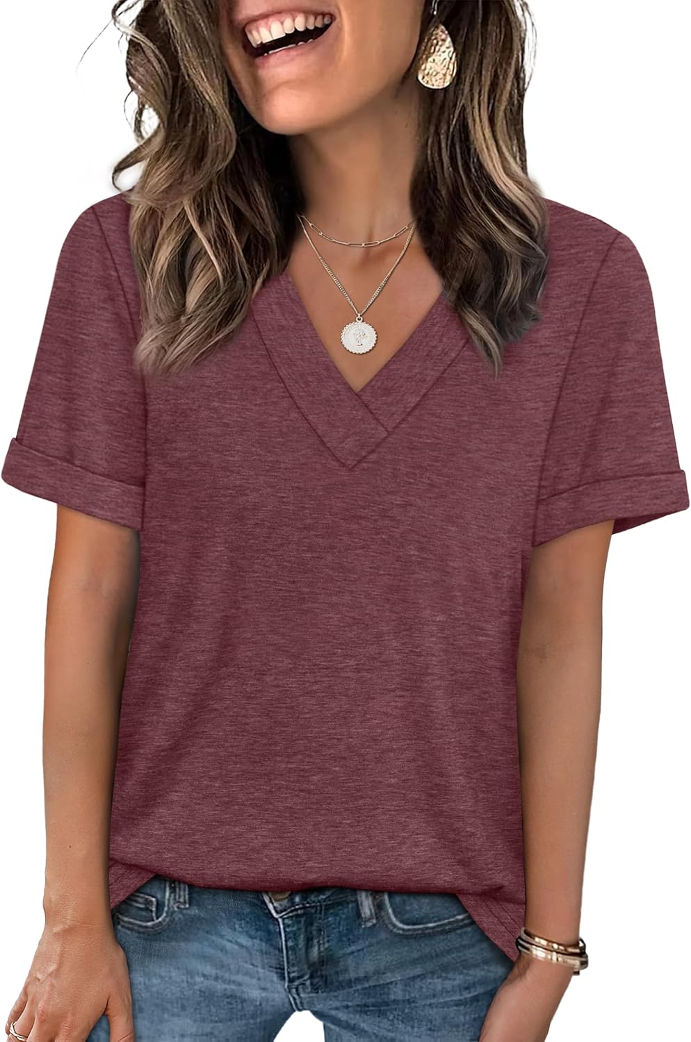 WIHOLL Womens Summer Tops Short Sleeve Basic Casual V Neck T Shirts Trendy Fashion 2026