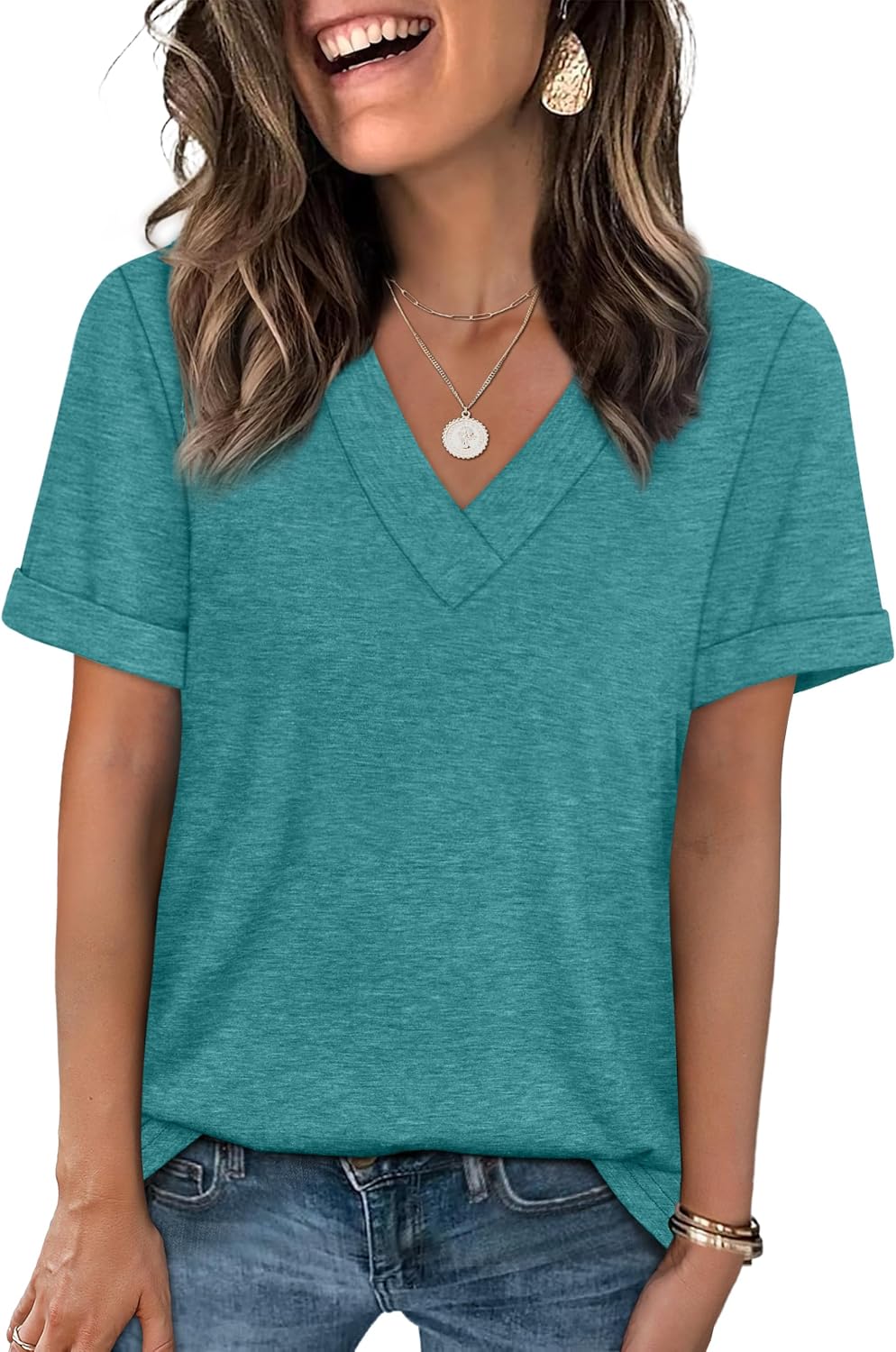 WIHOLL Womens Summer Tops Short Sleeve Basic Casual V Neck T Shirts Trendy Fashion 2026