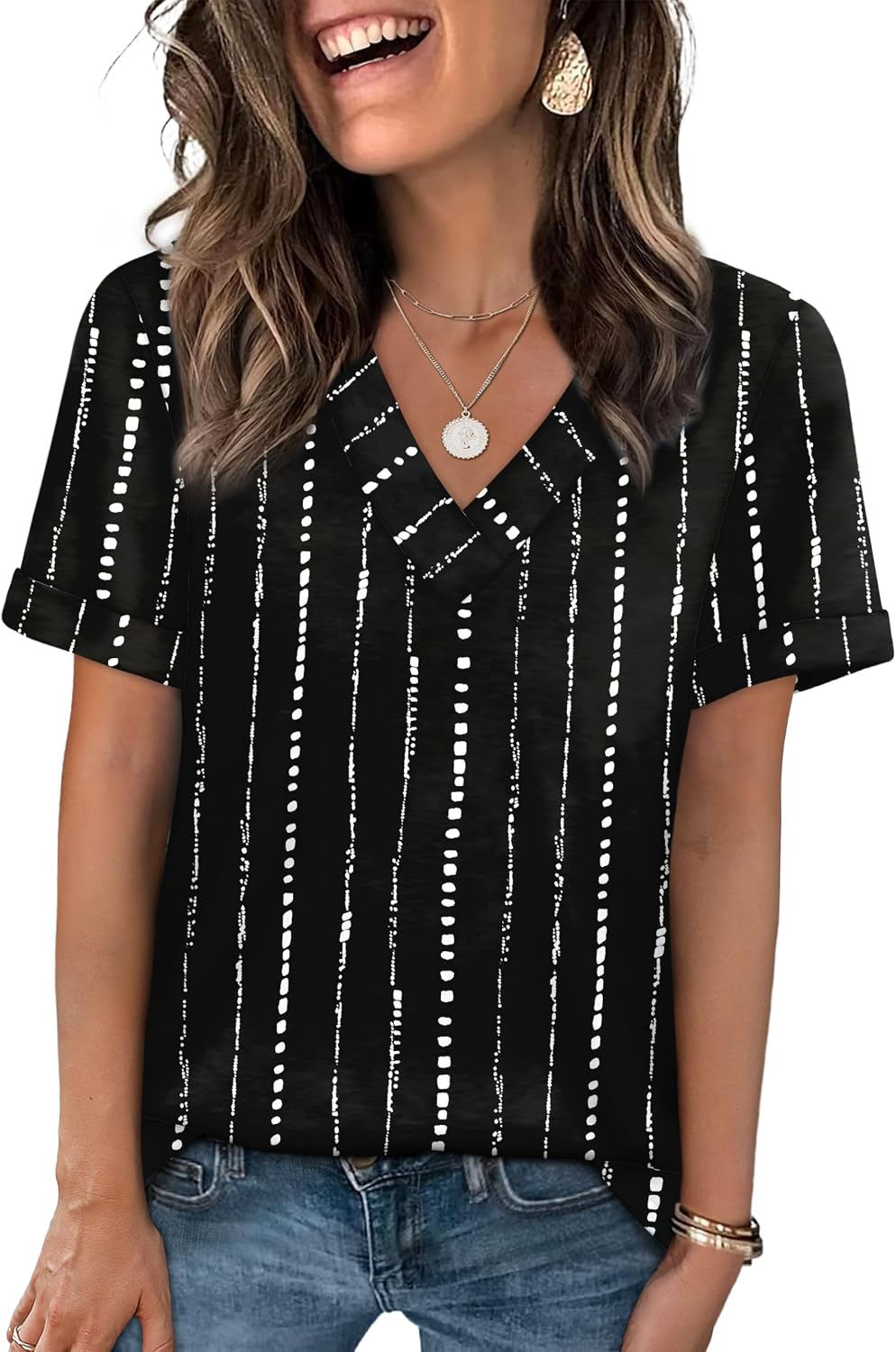 WIHOLL Womens Summer Tops Short Sleeve Basic Casual V Neck T Shirts Trendy Fashion 2026