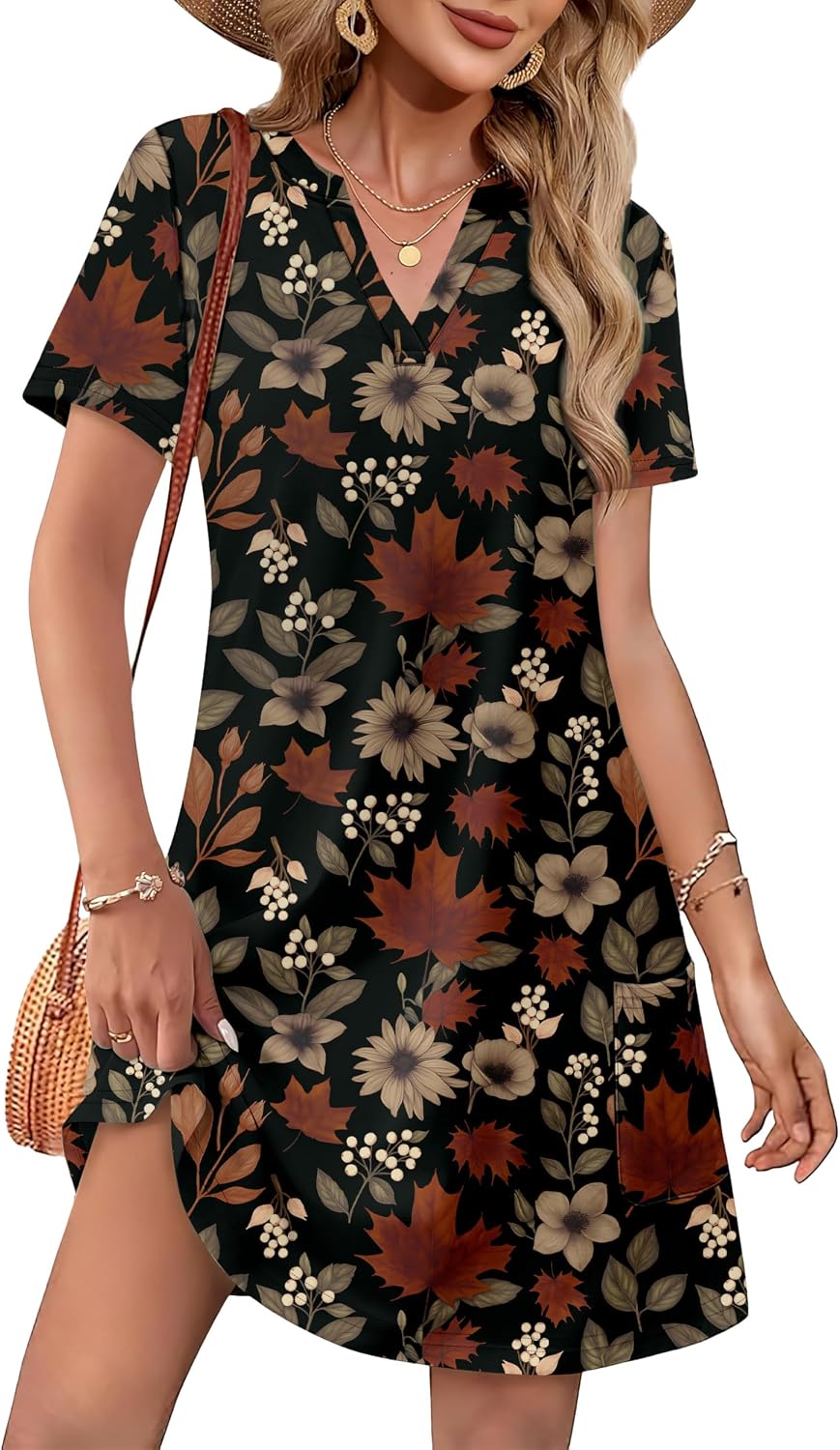 WIHOLL Summer Dresses for Women Casual V Neck Wedding Guest Dress Hawaiian Midi Dress Fashion Beach Vacation Clothes