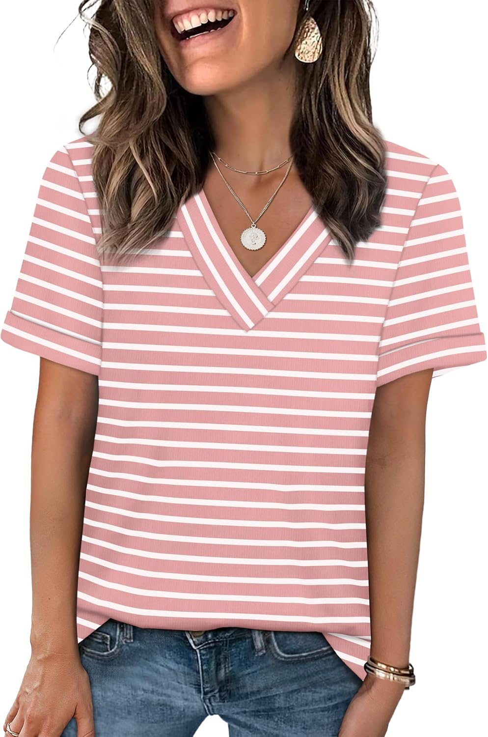 WIHOLL Womens Summer Tops Short Sleeve Basic Casual V Neck T Shirts Trendy Fashion 2026