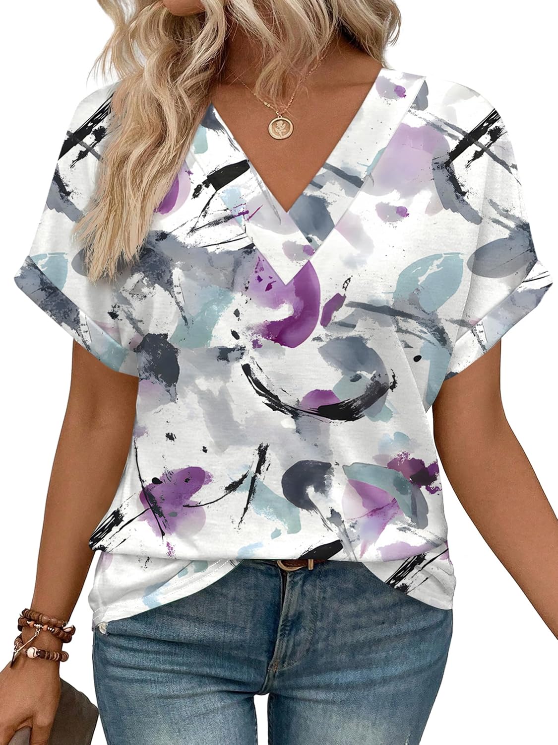 WIHOLL Womens Summer Tops Short Dolman Sleeve Shirts 2026 Fashion V Neck Outfits Clothes