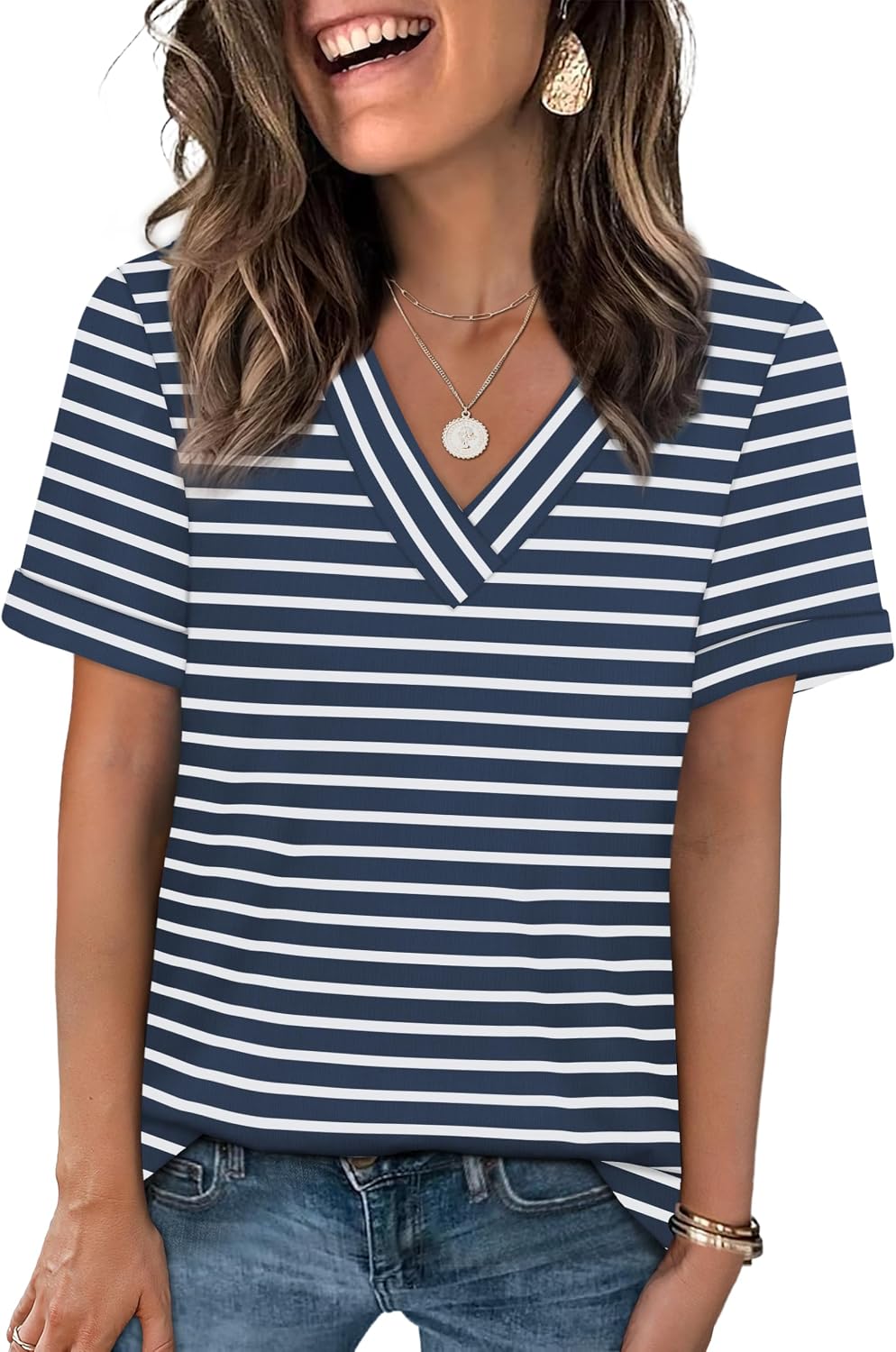 WIHOLL Womens Summer Tops Short Sleeve Basic Casual V Neck T Shirts Trendy Fashion 2026