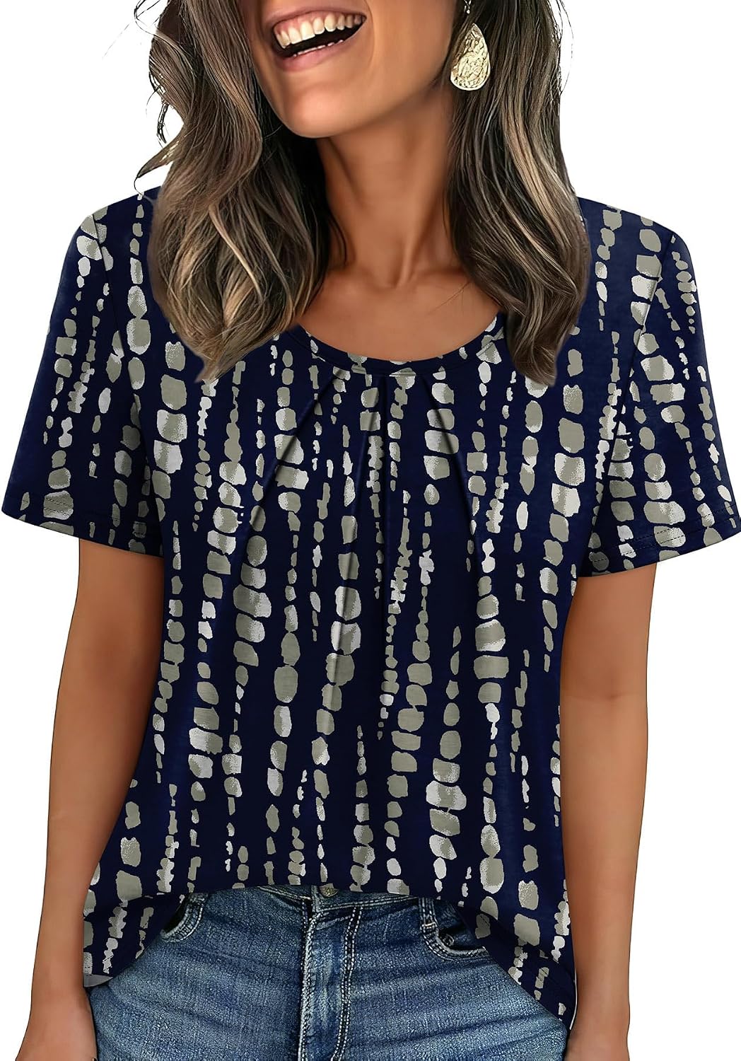 WIHOLL Women T Shirts Pleated Short Sleeve Tops Business Casual Blouses | Loose Fit, Dressy Casual, Trendy 2026, Flowy, Boho
