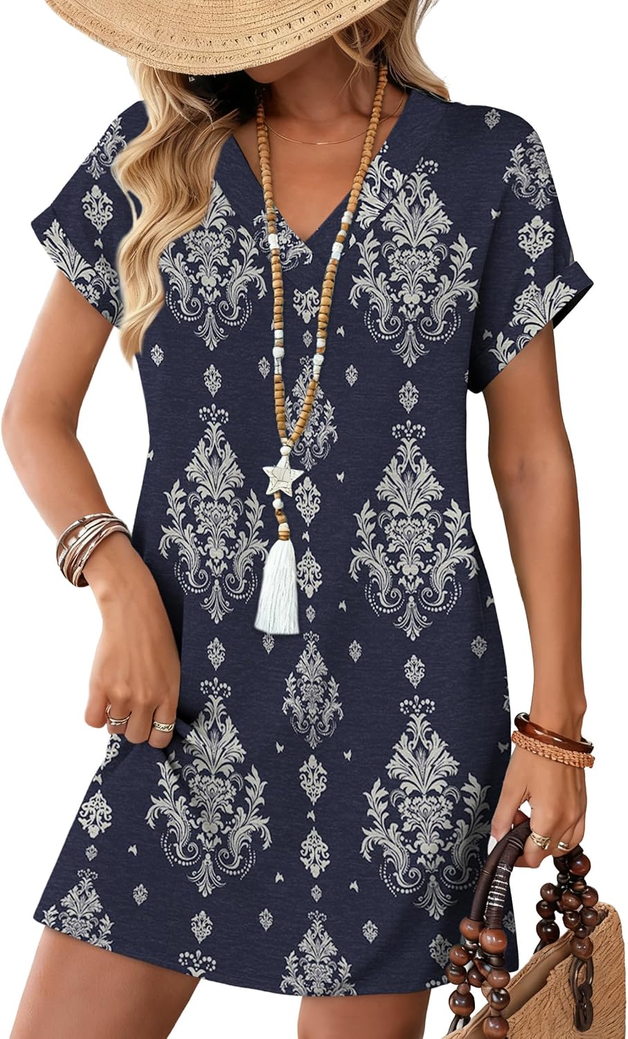WIHOLL Summer Dresses for Women Casual Tshirt Dress Midi Dresses Fashion Beach Vacation Clothes