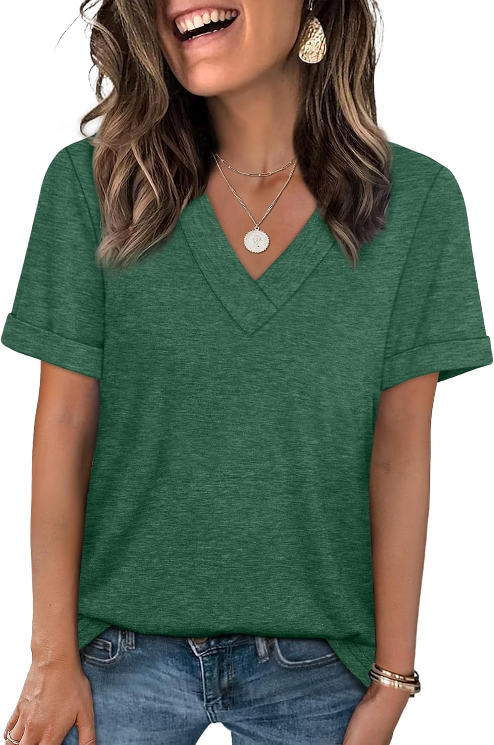 WIHOLL Womens Summer Tops Short Sleeve Basic Casual V Neck T Shirts Trendy Fashion 2026