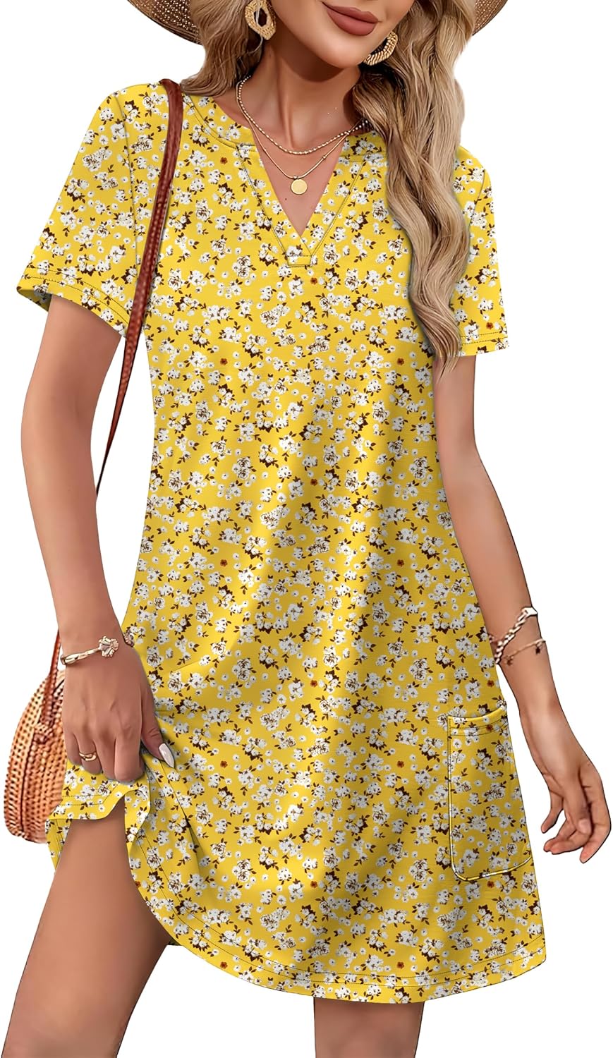 WIHOLL Summer Dresses for Women Casual V Neck Wedding Guest Dress Hawaiian Midi Dress Fashion Beach Vacation Clothes